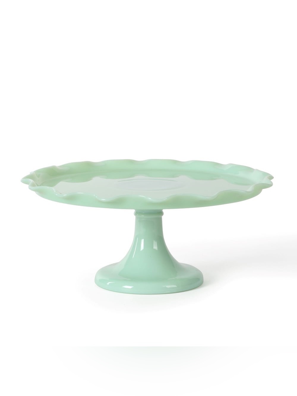Martha Stewart Highbrook 11" Handmade Jadeite Glass Cake Stand - Ruffle Trim